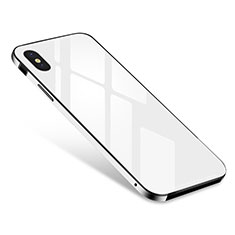 Handyhülle Hülle Luxus Aluminium Metall Rahmen Spiegel Tasche S01 für Apple iPhone Xs Max Weiß