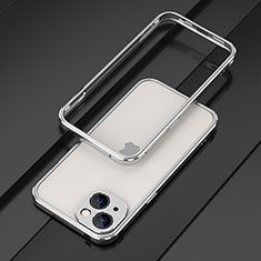 Handyhülle Hülle Luxus Aluminium Metall Rahmen Tasche A01 für Apple iPhone 14 Plus Silber