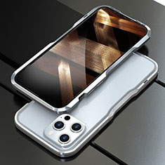 Handyhülle Hülle Luxus Aluminium Metall Rahmen Tasche A01 für Apple iPhone 15 Pro Silber