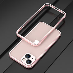 Handyhülle Hülle Luxus Aluminium Metall Rahmen Tasche A01 für Apple iPhone 15 Rosegold