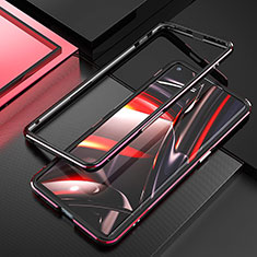 Handyhülle Hülle Luxus Aluminium Metall Rahmen Tasche A01 für Oppo Reno3 Pro Rot und Schwarz