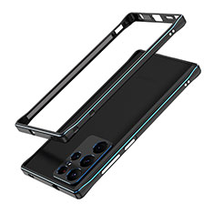 Handyhülle Hülle Luxus Aluminium Metall Rahmen Tasche A01 für Samsung Galaxy S25 Ultra 5G Blau und Schwarz