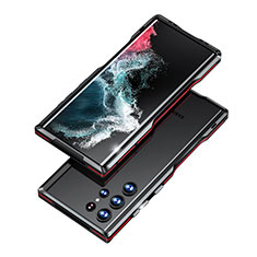 Handyhülle Hülle Luxus Aluminium Metall Rahmen Tasche A03 für Samsung Galaxy S22 Ultra 5G Rot und Schwarz