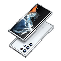 Handyhülle Hülle Luxus Aluminium Metall Rahmen Tasche A03 für Samsung Galaxy S23 Ultra 5G Silber