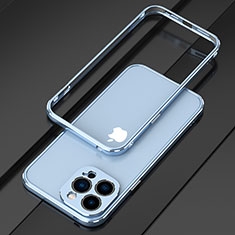 Handyhülle Hülle Luxus Aluminium Metall Rahmen Tasche für Apple iPhone 15 Pro Hellblau