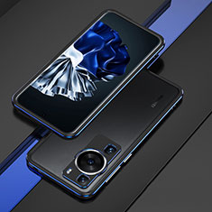 Handyhülle Hülle Luxus Aluminium Metall Rahmen Tasche für Huawei P60 Blau und Schwarz