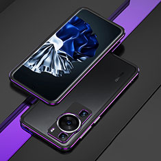 Handyhülle Hülle Luxus Aluminium Metall Rahmen Tasche für Huawei P60 Violett und Schwarz