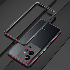Handyhülle Hülle Luxus Aluminium Metall Rahmen Tasche für Vivo iQOO 11 Pro 5G Rot und Schwarz
