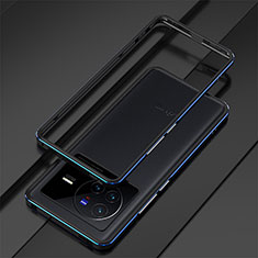 Handyhülle Hülle Luxus Aluminium Metall Rahmen Tasche für Vivo X80 5G Blau und Schwarz