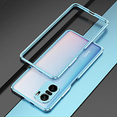 Handyhülle Hülle Luxus Aluminium Metall Rahmen Tasche für Xiaomi Poco F3 5G Silber und Blau