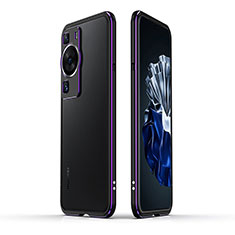 Handyhülle Hülle Luxus Aluminium Metall Rahmen Tasche JZ1 für Huawei P60 Pro Violett und Schwarz