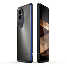 Handyhülle Hülle Luxus Aluminium Metall Rahmen Tasche JZ1 für Oppo Reno10 Pro+ Plus 5G Blau und Schwarz