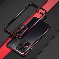 Handyhülle Hülle Luxus Aluminium Metall Rahmen Tasche JZ1 für Xiaomi Redmi Note 13 Pro+ Plus 5G Rot und Schwarz