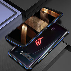 Handyhülle Hülle Luxus Aluminium Metall Rahmen Tasche JZ2 für Asus ROG Phone 3 Blau und Schwarz