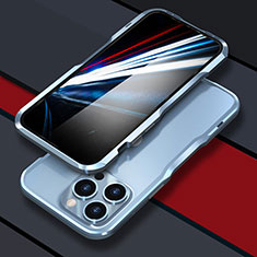 Handyhülle Hülle Luxus Aluminium Metall Rahmen Tasche LF1 für Apple iPhone 14 Pro Blau