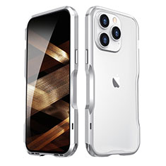 Handyhülle Hülle Luxus Aluminium Metall Rahmen Tasche LF2 für Apple iPhone 14 Pro Max Silber