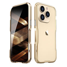 Handyhülle Hülle Luxus Aluminium Metall Rahmen Tasche LF2 für Apple iPhone 15 Pro Gold