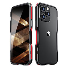 Handyhülle Hülle Luxus Aluminium Metall Rahmen Tasche LF2 für Apple iPhone 15 Pro Max Rot und Schwarz