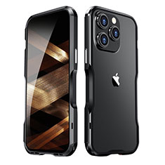 Handyhülle Hülle Luxus Aluminium Metall Rahmen Tasche LF2 für Apple iPhone 15 Pro Max Schwarz