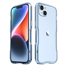 Handyhülle Hülle Luxus Aluminium Metall Rahmen Tasche LF3 für Apple iPhone 14 Blau