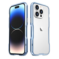 Handyhülle Hülle Luxus Aluminium Metall Rahmen Tasche LF3 für Apple iPhone 15 Pro Blau