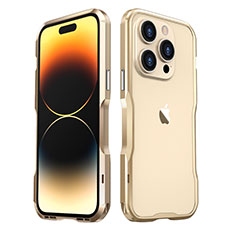 Handyhülle Hülle Luxus Aluminium Metall Rahmen Tasche LF3 für Apple iPhone 15 Pro Gold