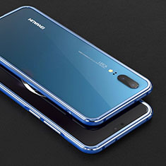 Handyhülle Hülle Luxus Aluminium Metall Rahmen Tasche M01 für Huawei P20 Blau