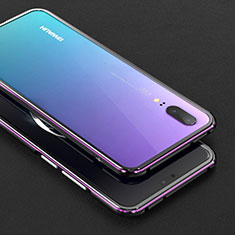 Handyhülle Hülle Luxus Aluminium Metall Rahmen Tasche M01 für Huawei P20 Violett