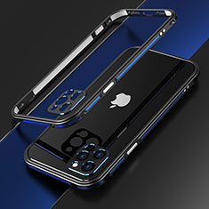 Handyhülle Hülle Luxus Aluminium Metall Rahmen Tasche N01 für Apple iPhone 12 Pro Max Blau und Schwarz