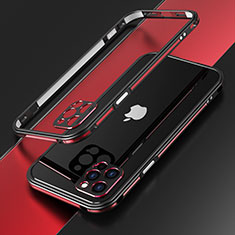 Handyhülle Hülle Luxus Aluminium Metall Rahmen Tasche N01 für Apple iPhone 12 Pro Max Rot und Schwarz