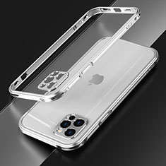 Handyhülle Hülle Luxus Aluminium Metall Rahmen Tasche N01 für Apple iPhone 12 Pro Max Silber