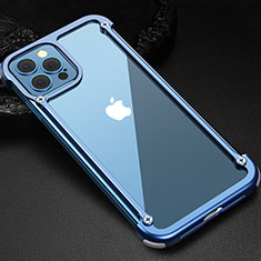 Handyhülle Hülle Luxus Aluminium Metall Rahmen Tasche N04 für Apple iPhone 12 Pro Blau