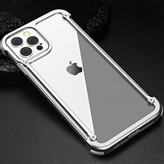 Handyhülle Hülle Luxus Aluminium Metall Rahmen Tasche N04 für Apple iPhone 12 Pro Silber