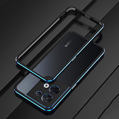 Handyhülle Hülle Luxus Aluminium Metall Rahmen Tasche S01 für Oppo Reno9 Pro 5G Blau und Schwarz