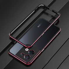 Handyhülle Hülle Luxus Aluminium Metall Rahmen Tasche S01 für Oppo Reno9 Pro 5G Rot und Schwarz