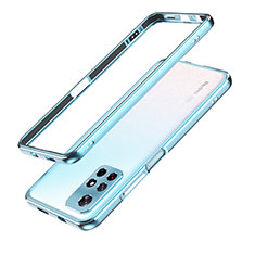Handyhülle Hülle Luxus Aluminium Metall Rahmen Tasche S01 für Xiaomi Poco M4 Pro 5G Silber und Blau