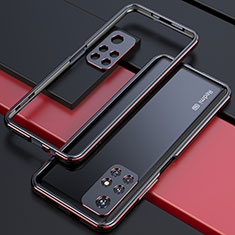 Handyhülle Hülle Luxus Aluminium Metall Rahmen Tasche S02 für Xiaomi Poco M4 Pro 5G Rot und Schwarz