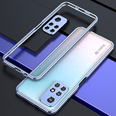 Handyhülle Hülle Luxus Aluminium Metall Rahmen Tasche S02 für Xiaomi Poco M4 Pro 5G Silber und Blau