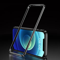 Handyhülle Hülle Luxus Aluminium Metall Rahmen Tasche T01 für Apple iPhone 12 Pro Max Schwarz