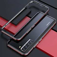 Handyhülle Hülle Luxus Aluminium Metall Rahmen Tasche T01 für Huawei Nova 7 SE 5G Rot und Schwarz