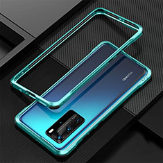 Handyhülle Hülle Luxus Aluminium Metall Rahmen Tasche T01 für Huawei P40 Pro Cyan