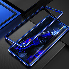 Handyhülle Hülle Luxus Aluminium Metall Rahmen Tasche T01 für Oppo Find X2 Blau