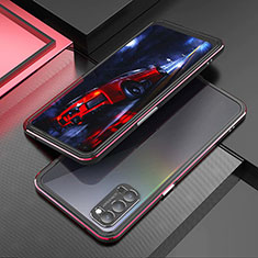 Handyhülle Hülle Luxus Aluminium Metall Rahmen Tasche T01 für Oppo Reno4 Pro 5G Rot und Schwarz