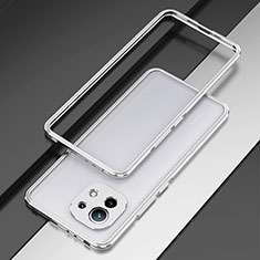 Handyhülle Hülle Luxus Aluminium Metall Rahmen Tasche T01 für Xiaomi Mi 11 Lite 4G Silber