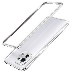 Handyhülle Hülle Luxus Aluminium Metall Rahmen Tasche T02 für Xiaomi Mi 11 Lite 4G Silber