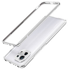 Handyhülle Hülle Luxus Aluminium Metall Rahmen Tasche T02 für Xiaomi Mi 11 Lite 5G NE Silber