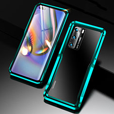 Handyhülle Hülle Luxus Aluminium Metall Rahmen Tasche T03 für Huawei P40 Cyan