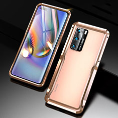 Handyhülle Hülle Luxus Aluminium Metall Rahmen Tasche T03 für Huawei P40 Gold