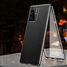 Handyhülle Hülle Luxus Aluminium Metall Tasche 360 Grad Ganzkörper D01 für Samsung Galaxy S23 Ultra 5G Schwarz