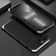 Handyhülle Hülle Luxus Aluminium Metall Tasche 360 Grad Ganzkörper für Apple iPhone 13 Pro Max Silber und Schwarz